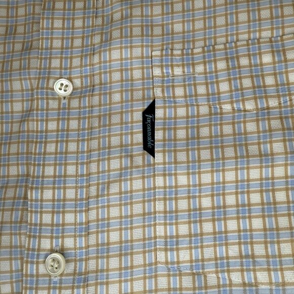 Faconnable Dress Shirt Mens L Blue Tan Checked Long Sleeve Button Up - Picture 5 of 10